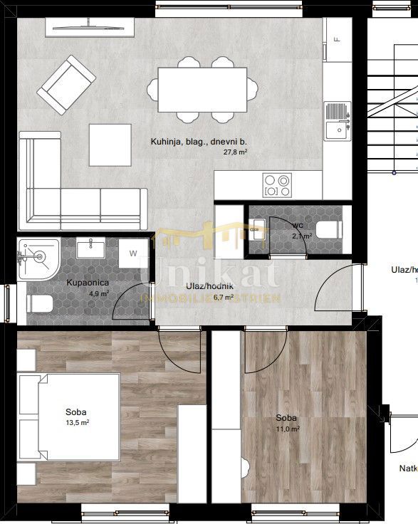 Appartamento con due camere (2S+DB) al piano terra + giardino